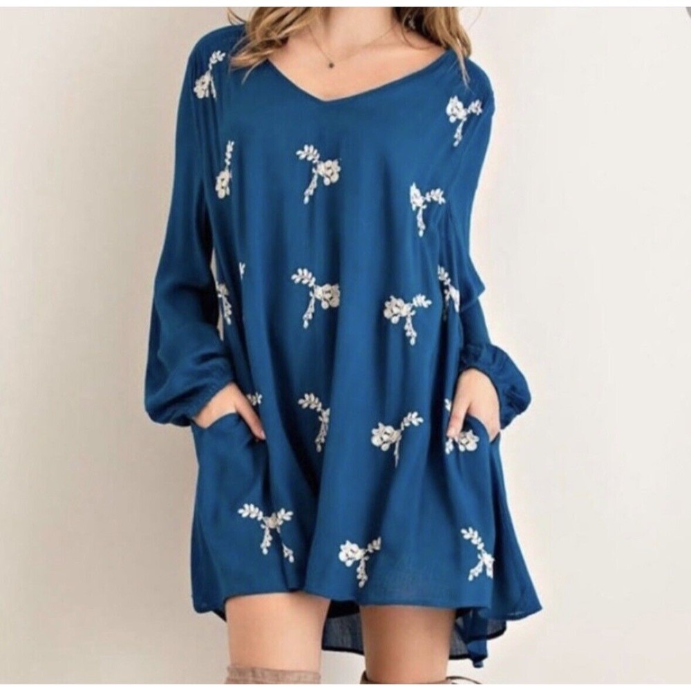 Altar'd State Teal Blue Floral Mini Dress